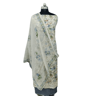 Premium Cotton Suit with floral print, lace and chiffon dupatta - Myshkaa