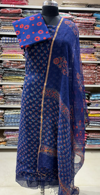 Pink Handloom ikkat gota patti suit fabric - Myshkaa