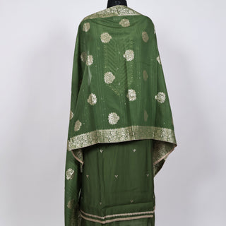 Green Party Wear Suit with Neck embroidery and silk dupatta