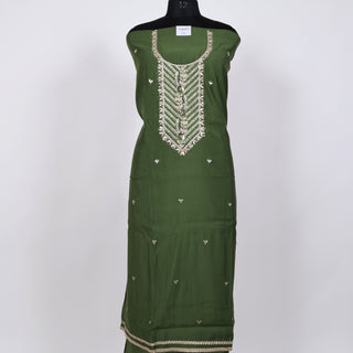 Green Party Wear Suit with Neck embroidery and silk dupatta