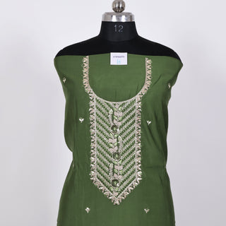 Green Party Wear Suit with Neck embroidery and silk dupatta