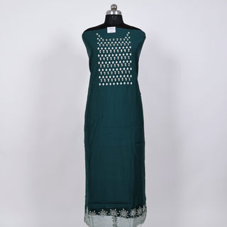 Bottle Green Party Wear Suit with Neck embroidery and organic organza dupatta with lace work