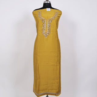 Mustard Party Wear Suit with Neck embroidery and silk dupatta