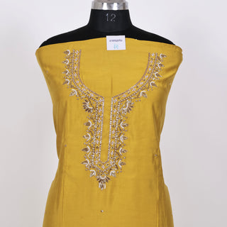 Mustard Party Wear Suit with Neck embroidery and silk dupatta