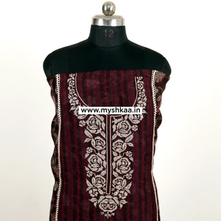 Maroon Pakistani Organza Party Wear Designer Suit fabric with pure chiffon dupatta