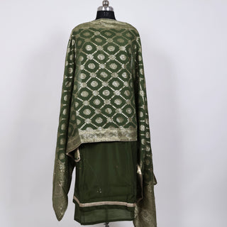 Green Party Wear Suit with Neck embroidery and silk dupatta