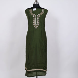 Green Party Wear Suit with Neck embroidery and silk dupatta