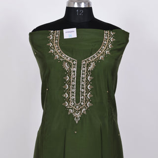 Green Party Wear Suit with Neck embroidery and silk dupatta