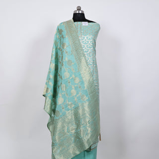 Sea Green color Party Wear Banarasi silk Suit Fabric and silk dupatta