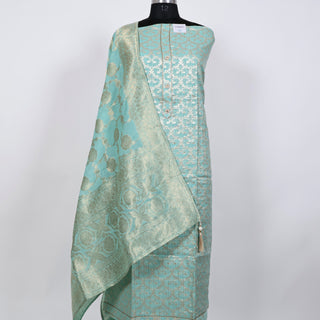 Sea Green color Party Wear Banarasi silk Suit Fabric and silk dupatta