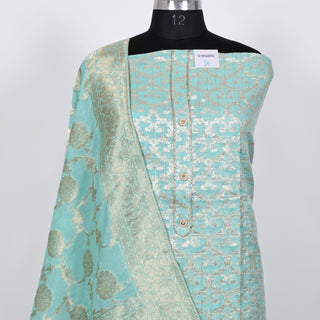 Sea Green color Party Wear Banarasi silk Suit Fabric and silk dupatta