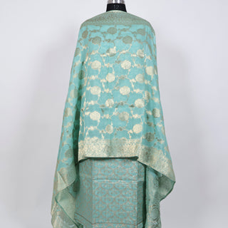 Sea Green color Party Wear Banarasi silk Suit Fabric and silk dupatta