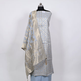 Gray Party Wear Banarasi silk Suit Fabric and silk dupatta