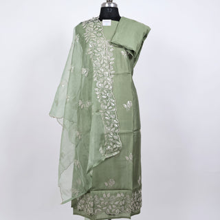 Green Party Wear Suit with embroidery and organic organza dupatta