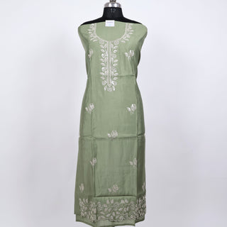 Green Party Wear Suit with embroidery and organic organza dupatta