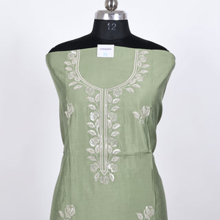 Green Party Wear Suit with embroidery and organic organza dupatta