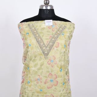 Light Green Party Wear Organza Suit fabric with Neck embroidery and dupatta