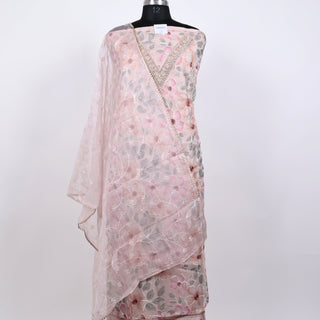 Party Wear Organza Suit fabric with Neck embroidery and dupatta