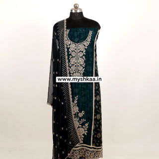 Blue Pakistani Organza Party Wear Designer Suit fabric with pure chiffon dupatta