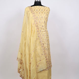 Yellow Party Wear Chanderi Suit fabric and dupatta