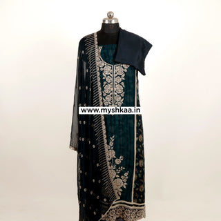 Blue Pakistani Organza Party Wear Designer Suit fabric with pure chiffon dupatta