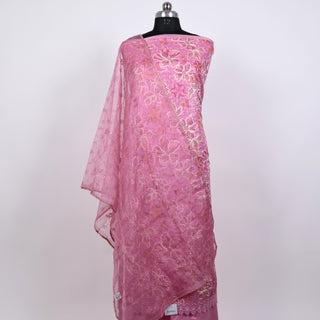 Pink Party Wear Organza Suit fabric with Neck embroidery and dupatta