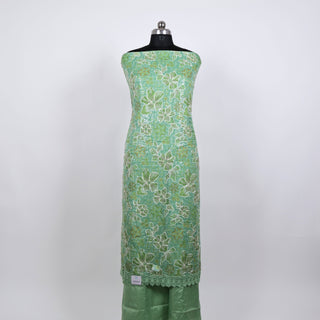 Light Green Party Wear Organic Organza (soft) Suit fabric with Neck embroidery and dupatta