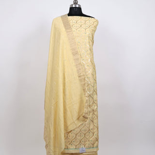 Yellow Color Party Wear Chanderi Suit fabric and dupatta