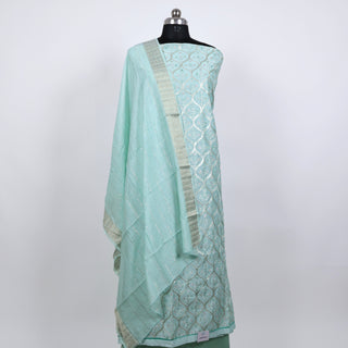 Sea Green Color Party Wear Chanderi Suit fabric and dupatta