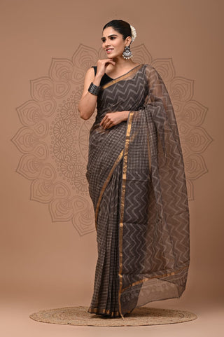 Office Wear Kota Doria Cotton Saree with Unstitched blouse Piece