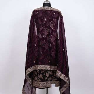 Wine Color Party Wear Shimmer Suit fabric and dupatta