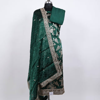 Green Party Wear Shimmer Suit fabric and dupatta