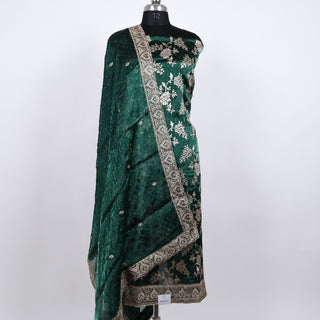 Green Party Wear Shimmer Suit fabric and dupatta