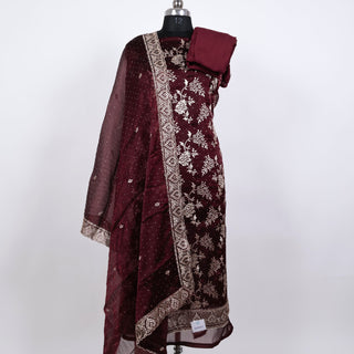 Burgundy Color Party Wear Shimmer Suit fabric and dupatta