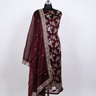 Burgundy Color Party Wear Shimmer Suit fabric and dupatta