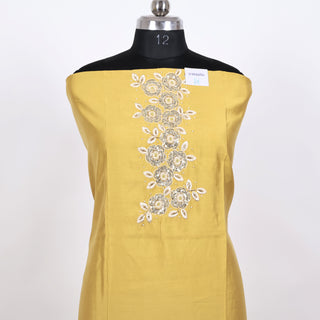 Yellow Modal Cotton Neck Embroidery Party Wear Suit with organic organza dupatta