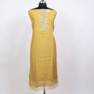 Yellow Modal Cotton Neck Embroidery Party Wear Suit with organic organza dupatta