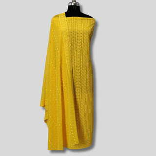 Yellow Georgette Schiffli Work Party Wear Suit Fabric