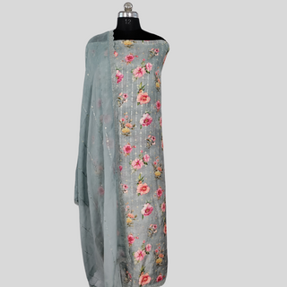 Pure Muslin Suit with digital print and sequin work organza dupatta