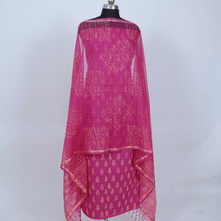 Cotton Handblock Office Wear Suit fabric with Kota Doria Dupatta
