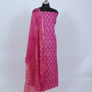 Cotton Handblock Office Wear Suit fabric with Kota Doria Dupatta