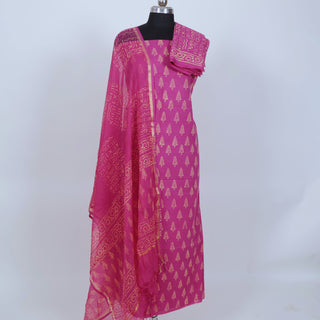 Cotton Handblock Office Wear Suit fabric with Kota Doria Dupatta