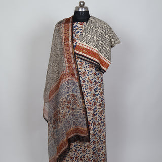 Cotton Kalamkari Handblock Office Wear Suit fabric with Kota doria Dupatta