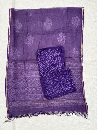 Cotton Handblock Office Wear Suit fabric with Kota Doria Dupatta