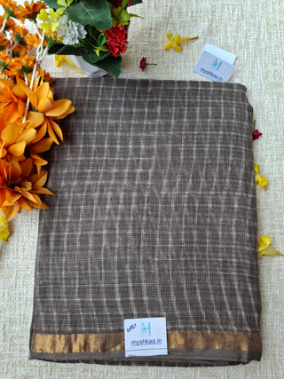 Handblock Print Kota Doria Cotton Saree with Zari border and Unstitched Blouse Piece