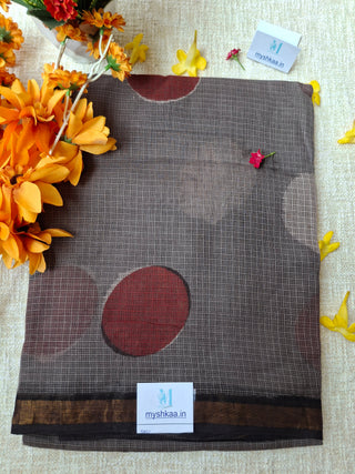 Handblock Print Kota Doria Cotton Saree with Zari border and Unstitched Blouse Piece