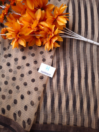 Ajrakh Handblock Print Kota Doria Cotton Saree with Zari border and Unstitched Blouse Piece