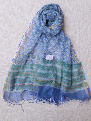 Blue Cotton Handblock Office Wear Suit fabric with Kota Doria Dupatta