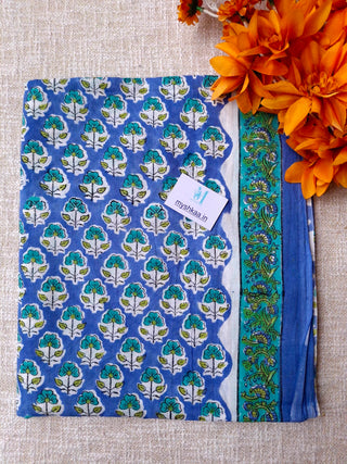 Blue Cotton Handblock Office Wear Suit fabric with Kota Doria Dupatta