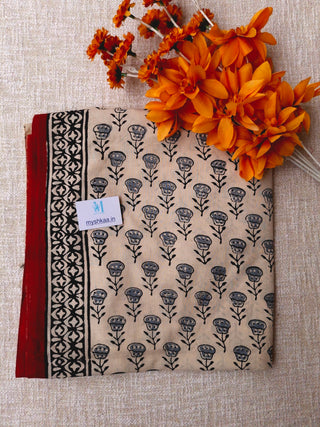 Beige Cotton Handblock Office Wear Suit fabric with Kota Doria Dupatta